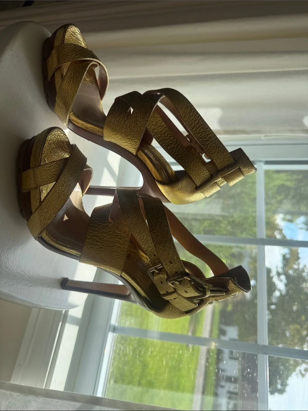 Michael Kors Metallic Gold Strappy Platform Heels